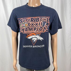 Vintage 90s Denver Broncos Men's Large Blue Super Bowl XXXII Champions T-Shirt